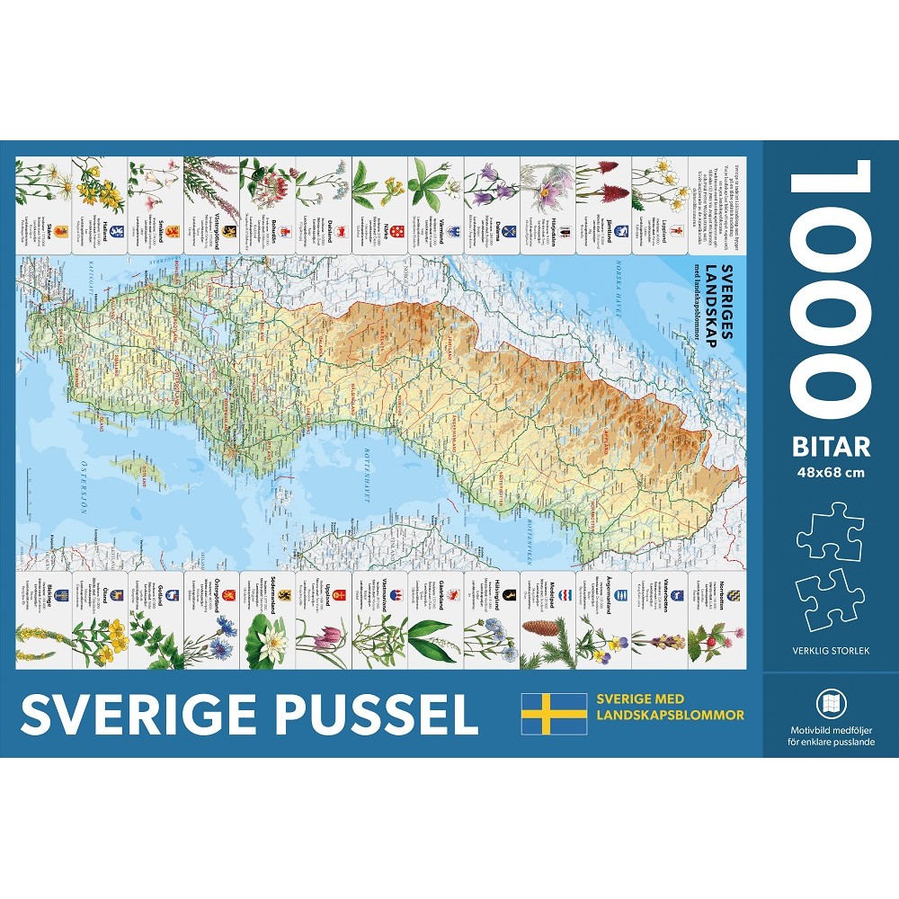 Sverige med Landskapblommor Pussel 1000 bitar